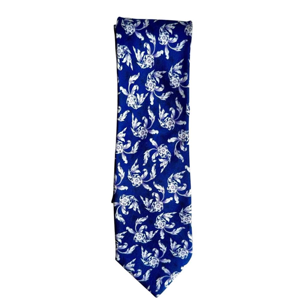 Brioni Silk Blue White Floral Tie Modern 3.25”